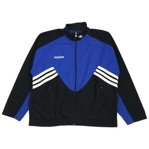 VINTAGE ADIDAS WINDBREAKER JACKET MENS XL BLACK SWEATSHIRT TREFOIL STRIPES KOBE